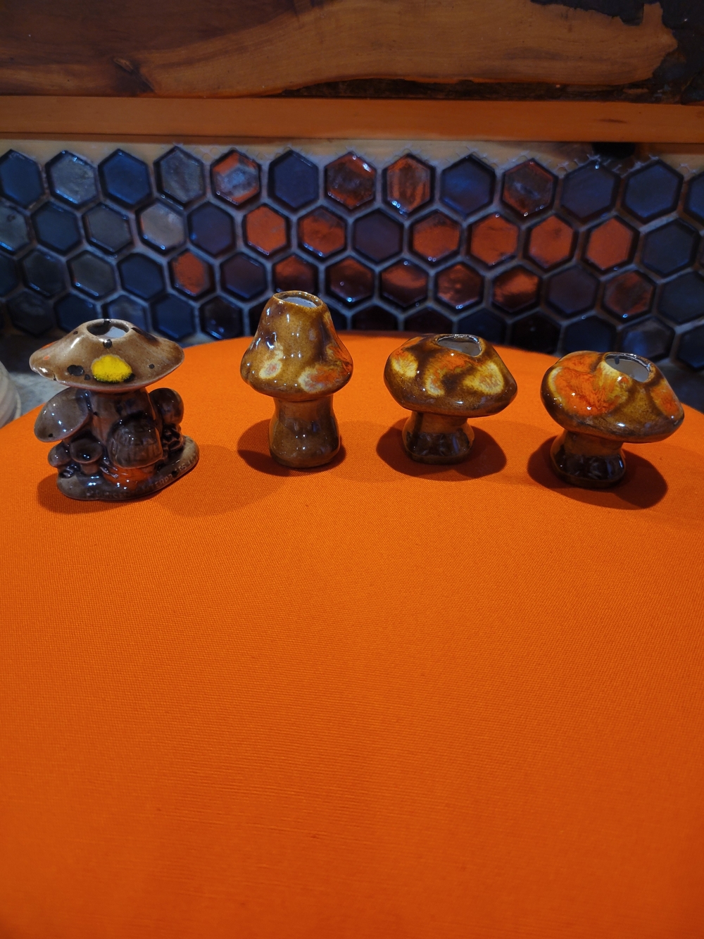 Macrame Glazed Ceramic Mushrooms in Brown & Orange
